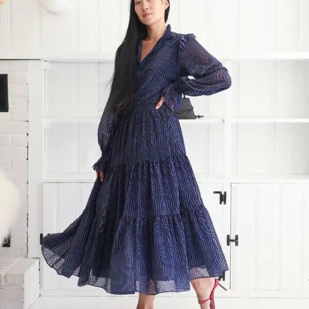 Tanya Taylor Chiffon Elegant Blue Maxi Dress, 20W